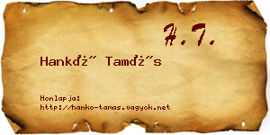 Hankó Tamás névjegykártya